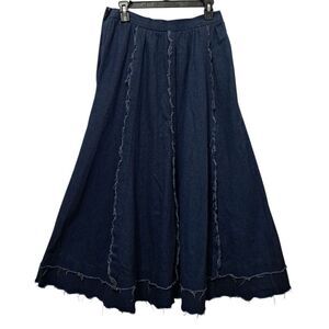 Vintage Liz E Parker Old West Praire Boho Denim Frayed Maxi Skirt Texas Sz 12